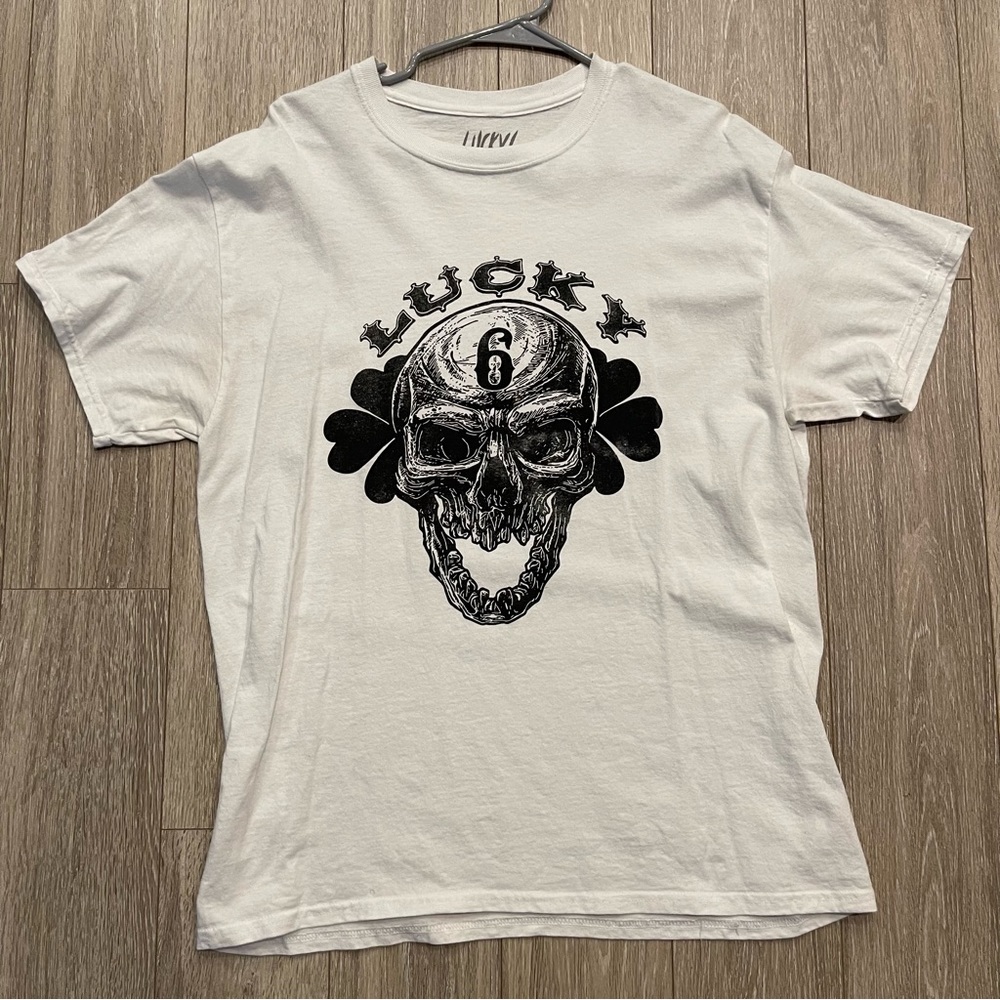 White Lucky6 Skull T-Shirt